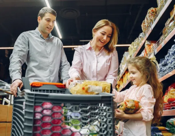 family in supermarket 